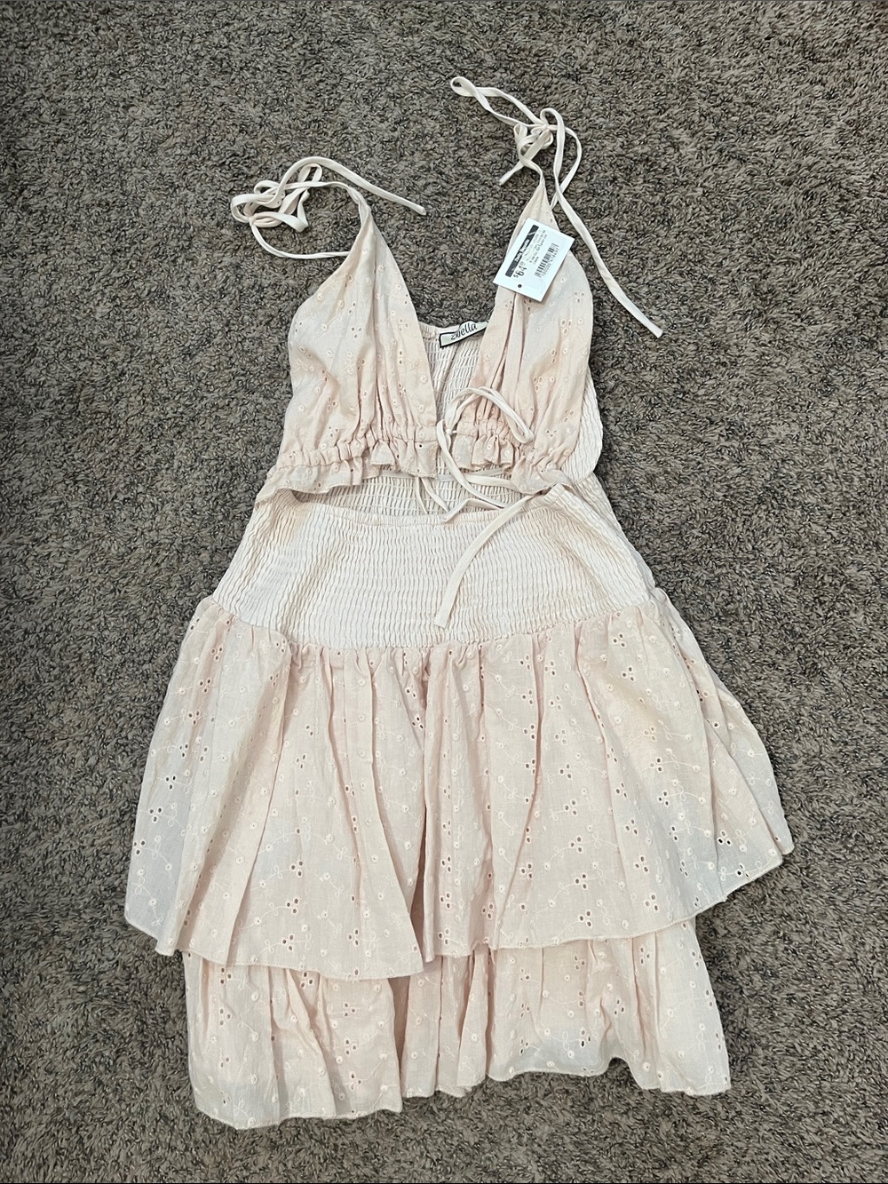 ☀️ Women’s Asymmetrical Eyelet Tiered Dress - Cream